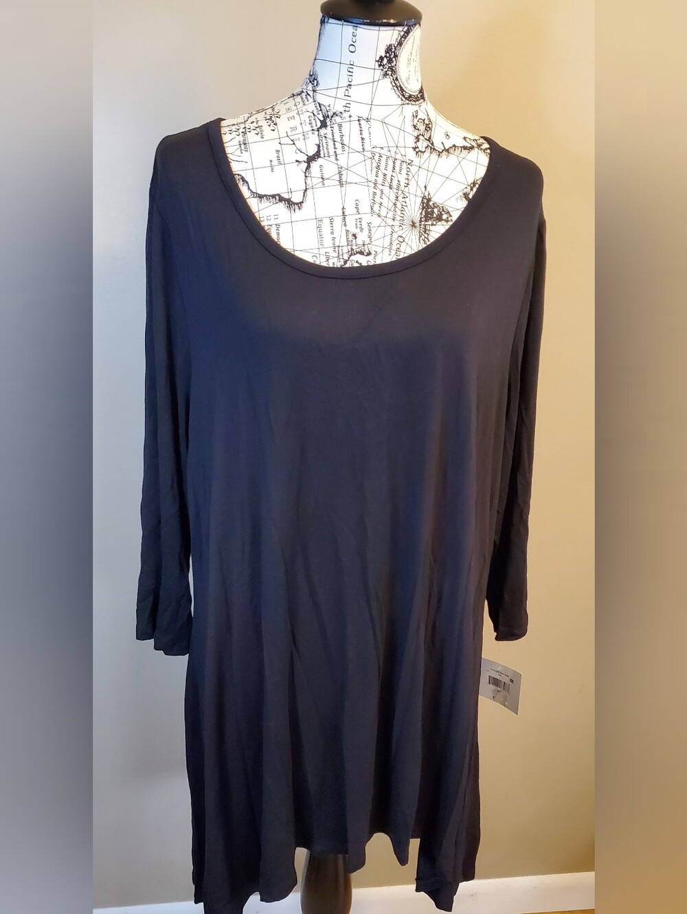 Falls Creek Women 2X Black Hi Low Tunic Top Long Sleeve Scoop Neck NWT